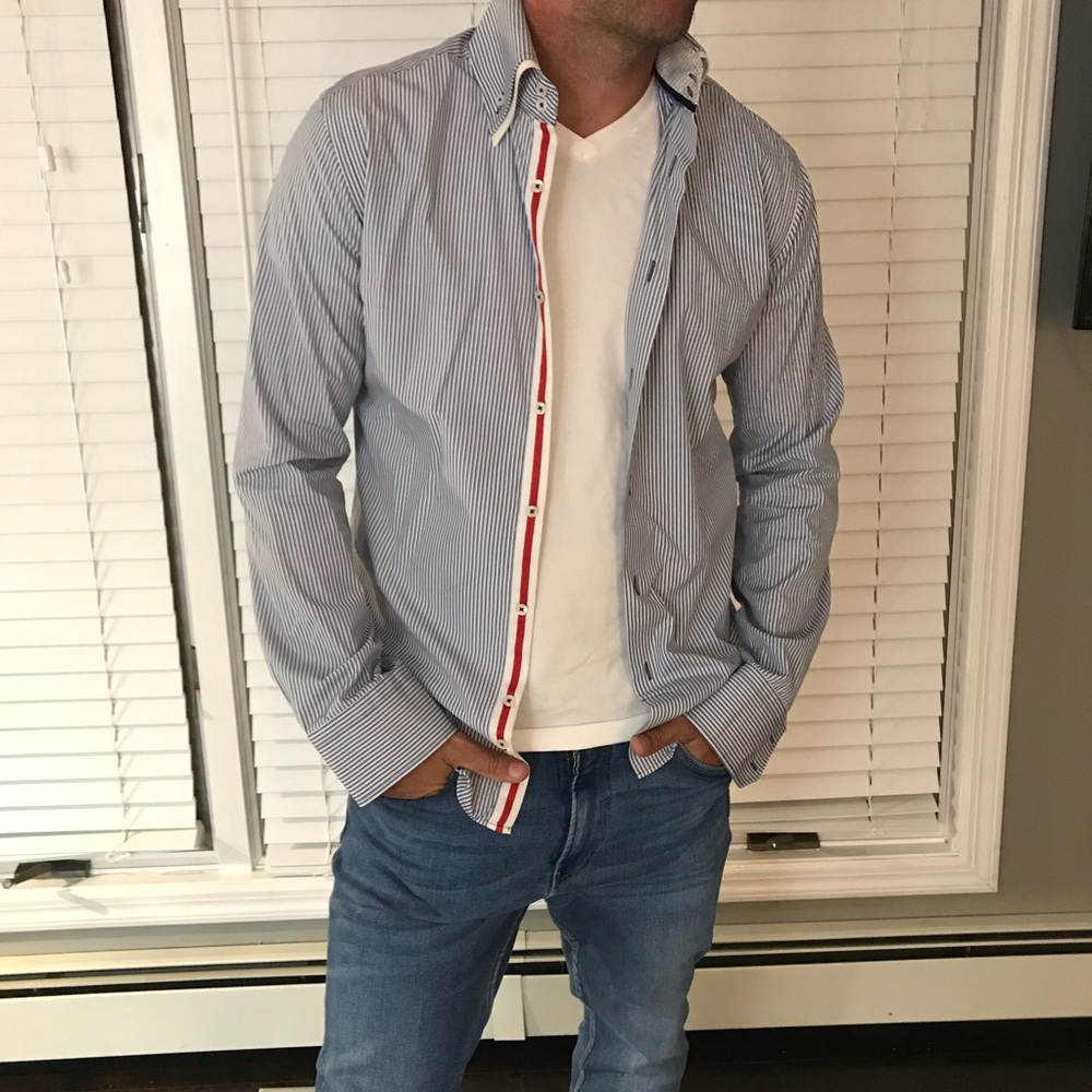 Zara man blue stripe button down shirt large
